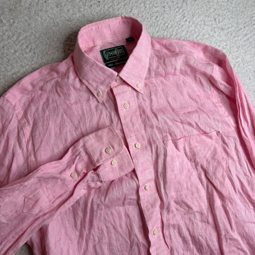 Gitman Bros 40th Anniversary Pink Linen Button Down Shirt Mens Medium USA Made